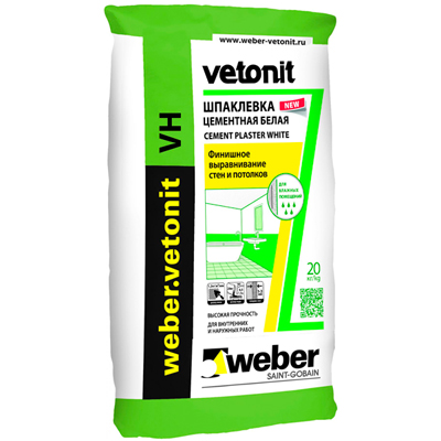Шпатлевка цементная Weber-Vetonit VH белый 20 кг