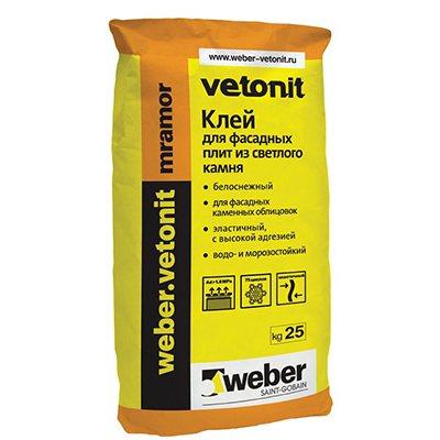 Клей для фасадных плит Weber-Vetonit mramor белый 25 кг