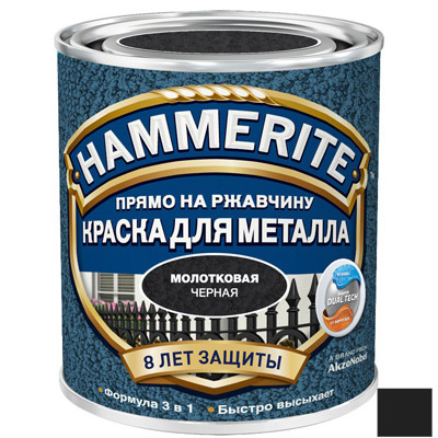 Краска для металла прямо по ржавчине Hammerite с молотковым эффектом черная 2,5 л
