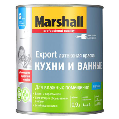 Краска Marshall для кухни и ванной база BC 0,9 л Краска Marshall для кухни и ванной база BC 0,9 л