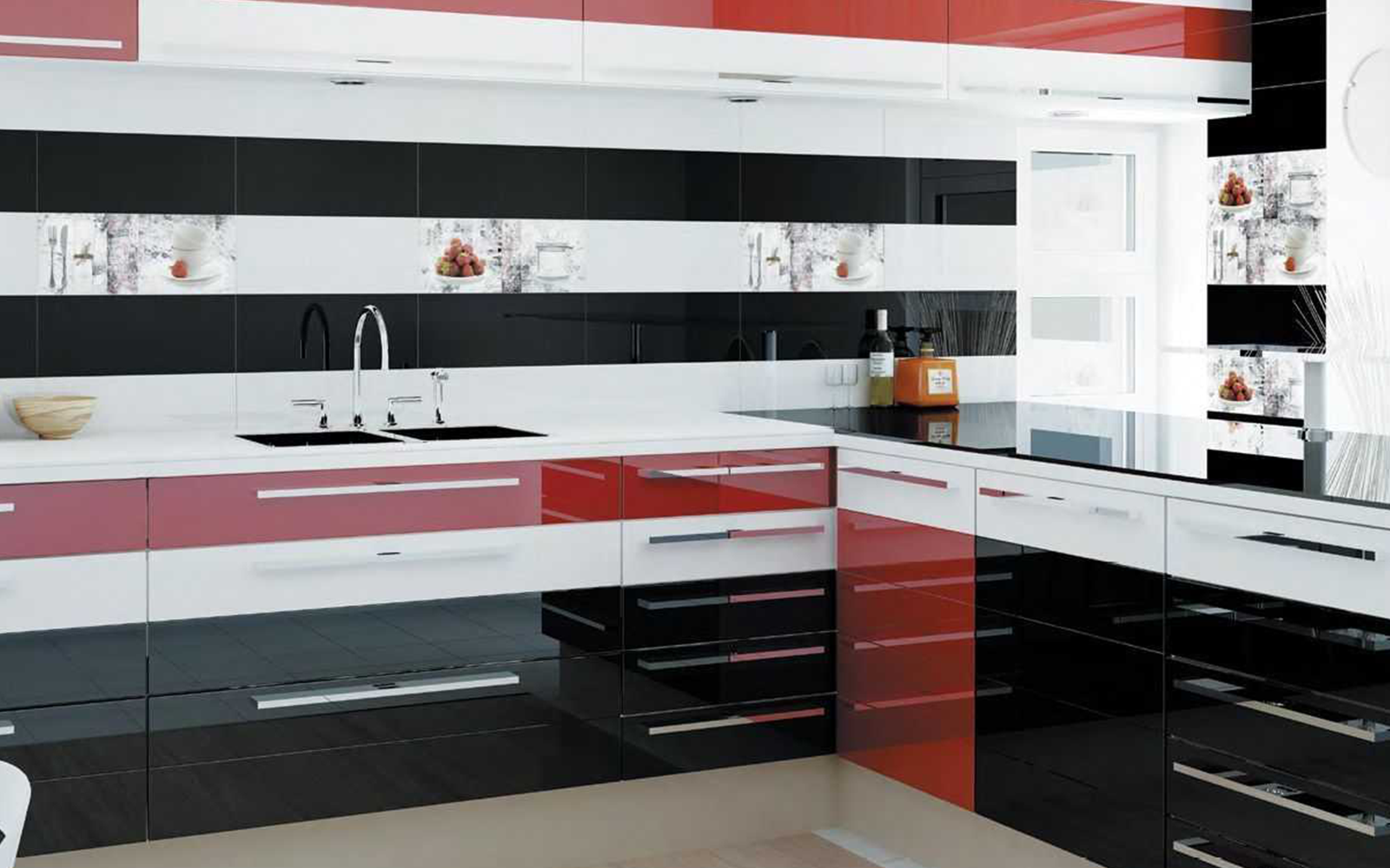 Черно белая кухня плитка. Кухня ТРИЯ фэнтези Лайнс. Черно красная кухня. Кухонный гарнитур черно красный. Кухня красно белая черная.