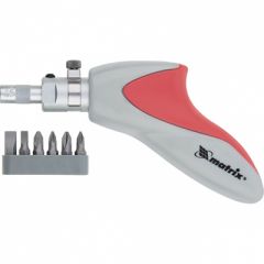 Отвертка реверсивная, пистолетного типа, силовой элемент под ключ, набор бит, 6 шт, Matrix (Матрикс), 11550