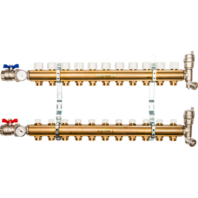 Коллекторный блок без расходомеров Stout (Стаут) латунь 1 на 3/4 дюйма 11 выходов (SMB 0468 000011)
