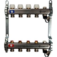 Коллекторный блок без расх. с клапаном Stout (Стаут) AISI 304L 1 на 3/4 дюйма 4 выхода (SMS 0932 000004)