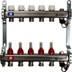 Коллекторный блок с расх. с клапаном Stout (Стаут) AISI 304L 1 на 3/4 дюйма 5 выходов (SMS 0927 000005)