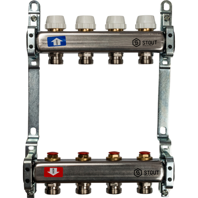 Коллекторный блок без расходометров Stout (Стаут) AISI 304L 1 на 3/4 дюйма 4 выхода (SMS 0922 000004)