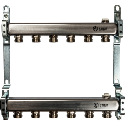 Коллекторный блок для радиаторов Stout (Стаут) AISI 304L 1 на 3/4 дюйма 6 выходов (SMS 0923 000006)