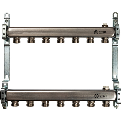 Коллекторный блок для радиаторов Stout (Стаут) AISI 304L 1 на 3/4 дюйма 7 выходов (SMS 0923 000007)