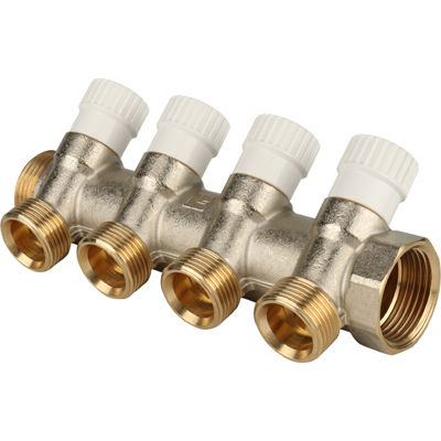 Коллектор никелированный белый Stout (Стаут) евроконус 1 на 3/4 дюйма 4 выхода (SMB 6851 013404)