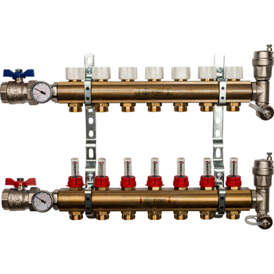 Коллекторный блок с расходомерами Stout (Стаут) латунь 1 на 3/4 дюйма 7 выходов (SMB 0473 000007)