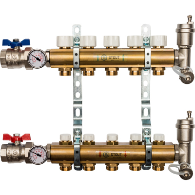 Коллекторный блок без расходомеров Stout (Стаут) латунь 1 на 3/4 дюйма 5 выходов (SMB 0468 000005)