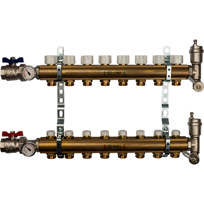 Коллекторный блок без расходомеров Stout (Стаут) латунь 1 на 3/4 дюйма 8 выходов (SMB 0468 000008)