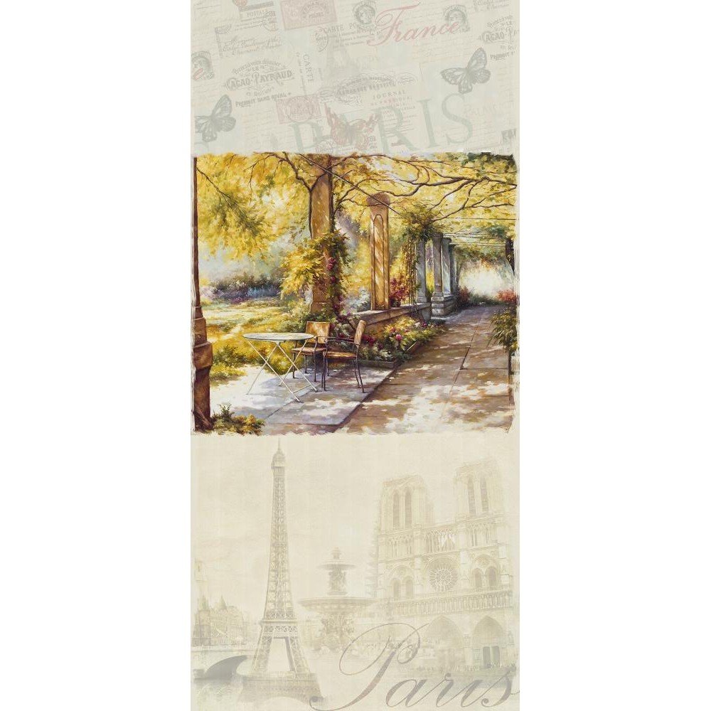 Панель ПВХ ламинированная с фотопечатью ВЕК (VEK) Лен серый Парижский дворик панно 2700х250х9 мм