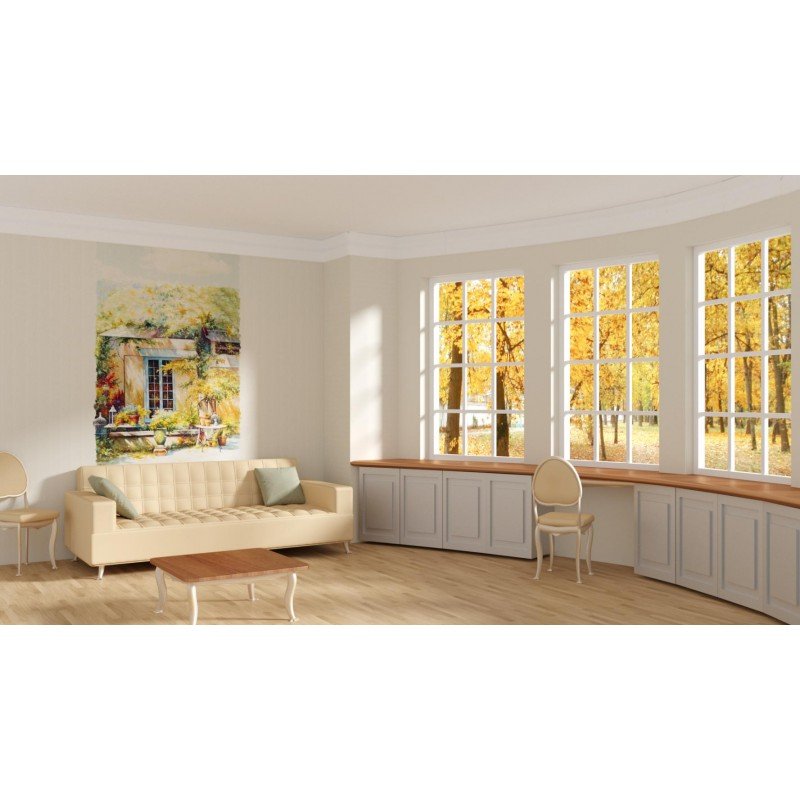 Панель ПВХ ламинированная с фотопечатью ВЕК (VEK) Лен серый Ранняя осень панно 2700х250х9 мм