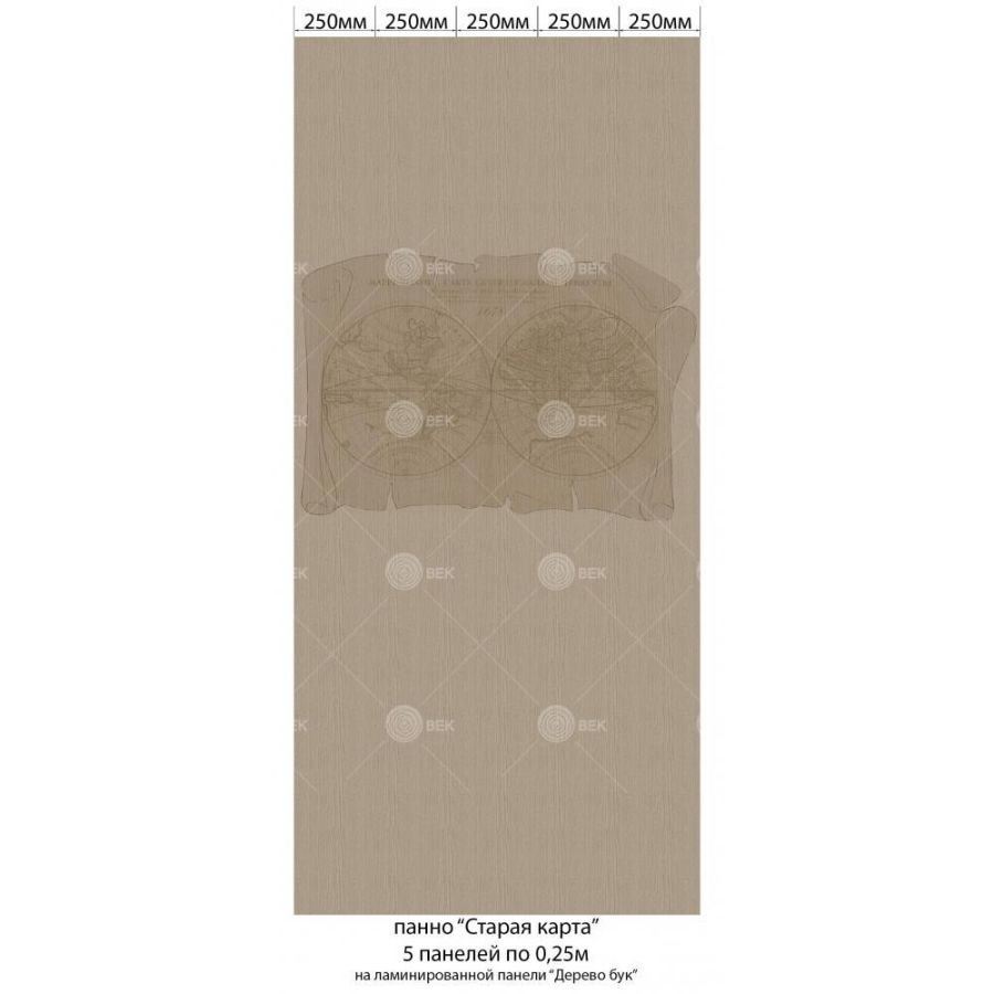 Панель ПВХ ламинированная с фотопечатью ВЕК (VEK) Дерево бук Карта сокровищ 2700х250х9 мм