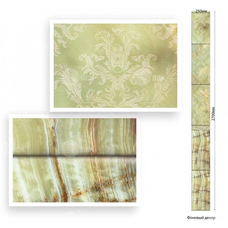 Панель ПВХ ламинированная с фотопечатью ВЕК (VEK) Барокко зеленый 2700х250х9 мм