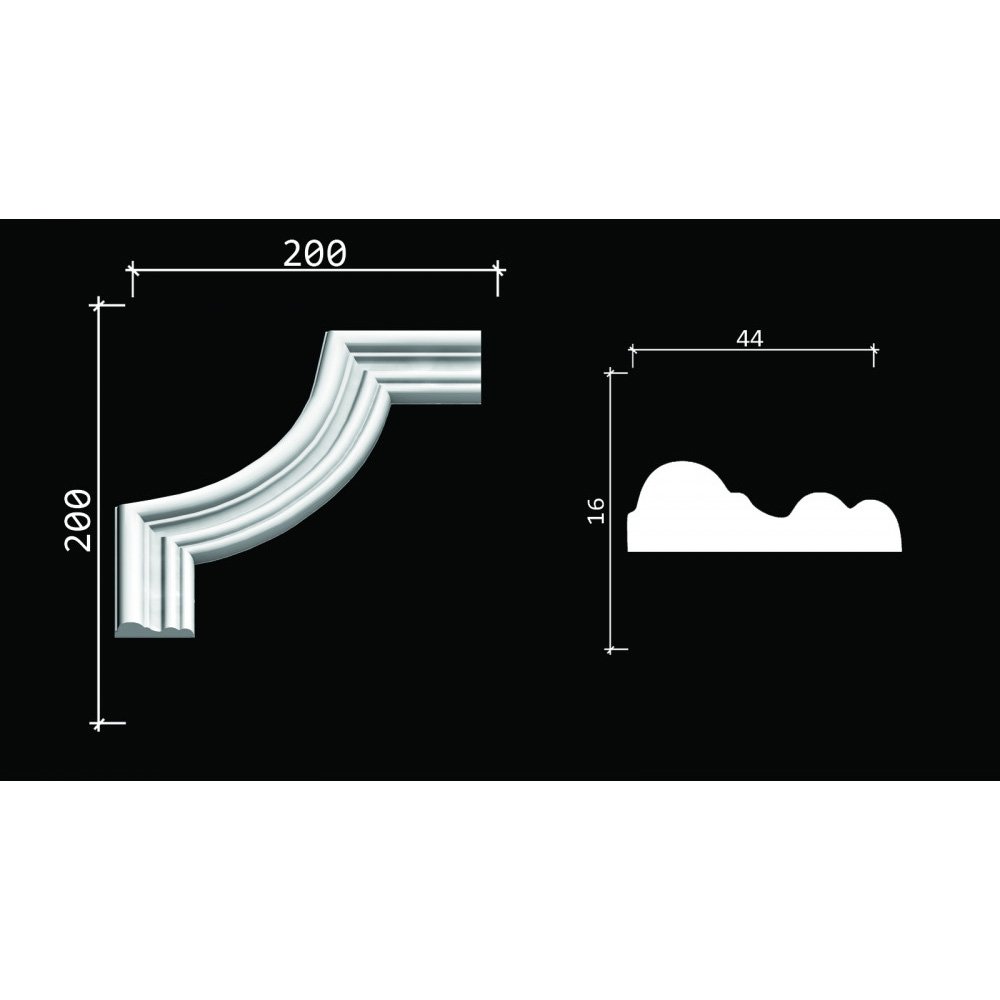 Угол декоративный Decor-Dizayn (Декор-Дизайн) 200х200х44 мм, C1-DD400, 4 шт в упаковке