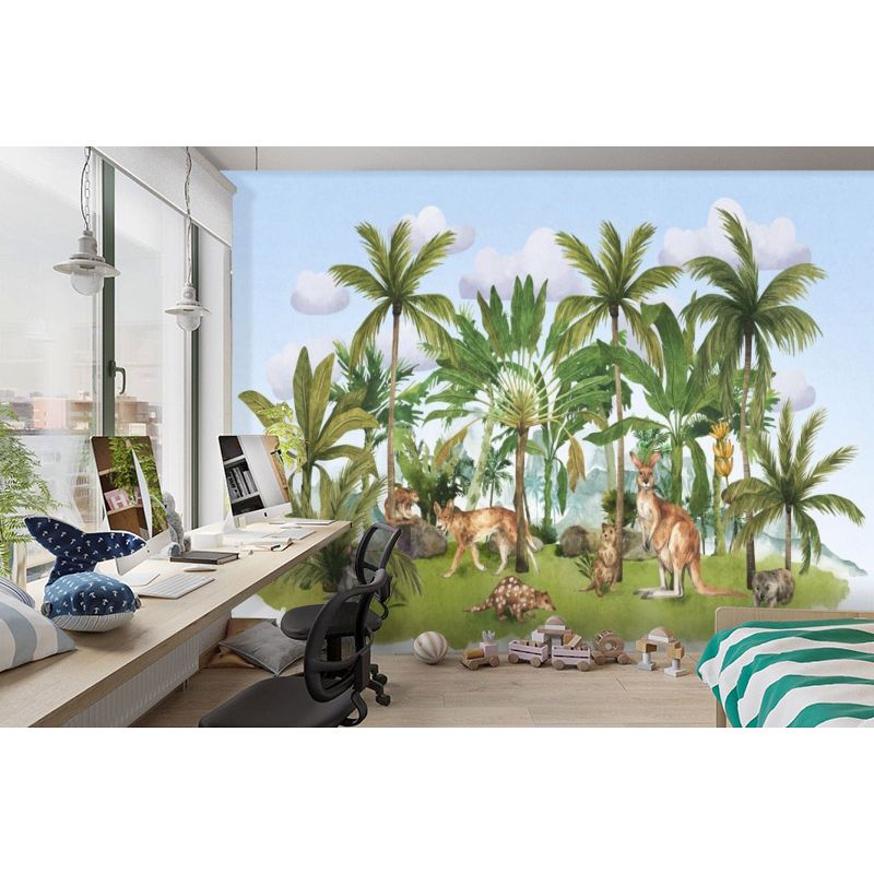 Обои виниловые на флизелине Design Studio 3D Животный Мир Австралийские животные среди пальм на голубом Гладкий песок (NKID-022)