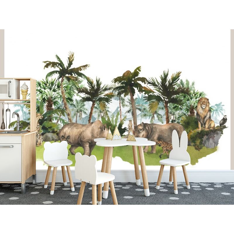 Обои виниловые на флизелине Design Studio 3D Животный Мир Животные на фоне гор в тропиках Натуральный холст (NKID-026)