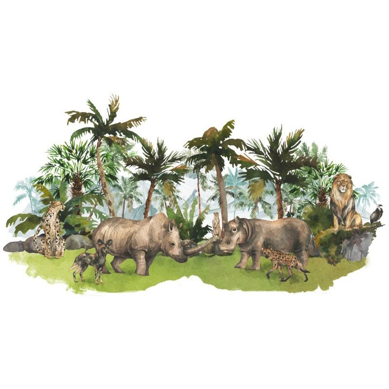 Обои виниловые на флизелине Design Studio 3D Животный Мир Животные на фоне гор в тропиках Бесшовная Фреска Гранд (NKID-026)