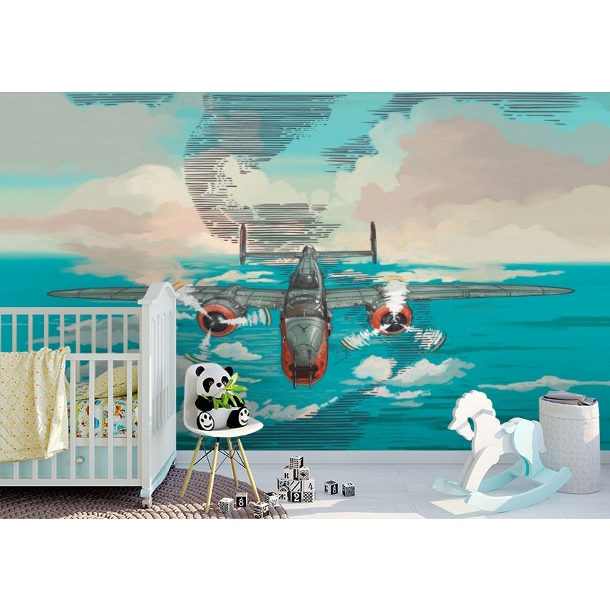 Обои виниловые на флизелине Design Studio 3D Детские Самолет над морем Натуральный холст (NKID-001)