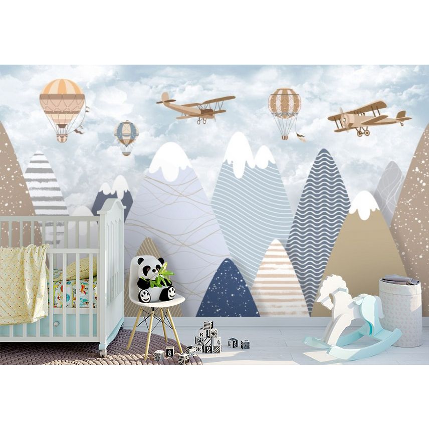 Обои виниловые на флизелине Design Studio 3D Детские Разноцветные горы с самолётами Гладкий песок (NKID-013)