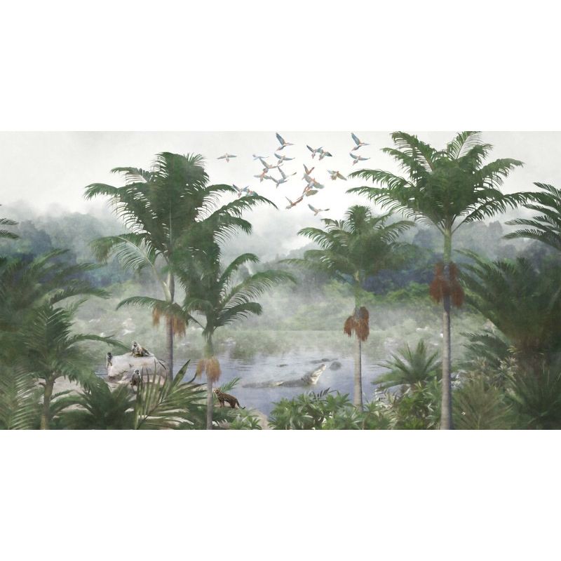 Обои виниловые на флизелине Design Studio 3D Джунгли Озеро в тропиках Натуральный холст (DJ-015)