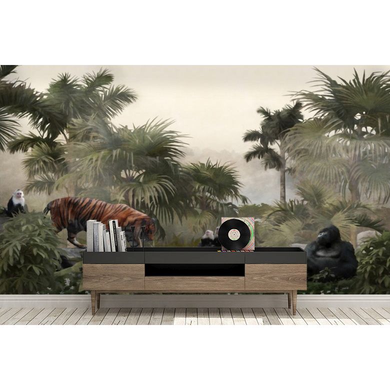 Обои виниловые на флизелине Design Studio 3D Джунгли Животные в тропиках Натуральный холст (DJ-016)