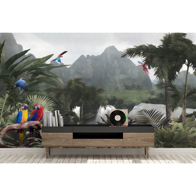 Обои виниловые на флизелине Design Studio 3D Джунгли Тропический водопад Гладкий песок (DJ-017)