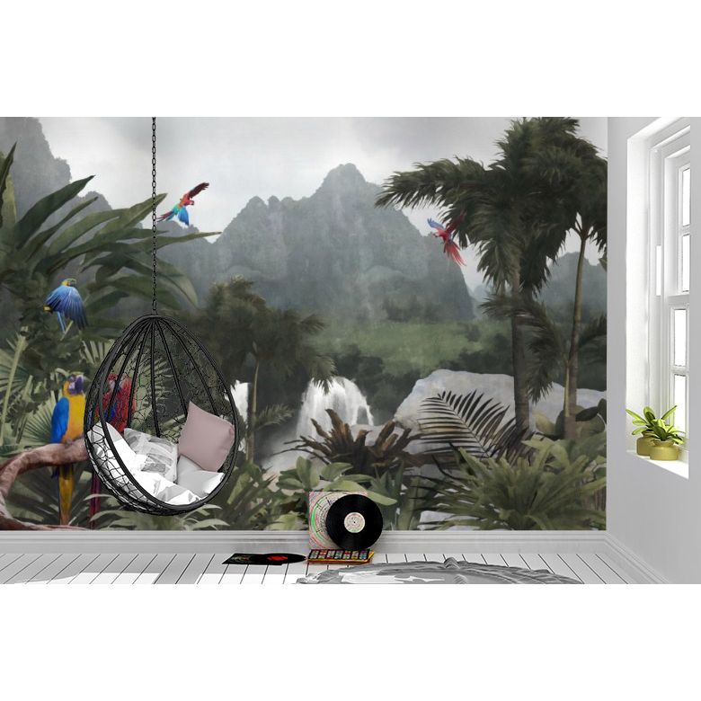 Обои виниловые на флизелине Design Studio 3D Джунгли Тропический водопад Натуральный холст (DJ-017)