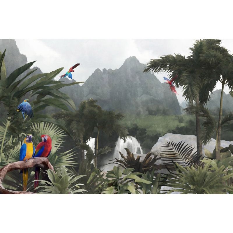 Обои виниловые на флизелине Design Studio 3D Джунгли Тропический водопад Бесшовная Фреска Classic (DJ-017)