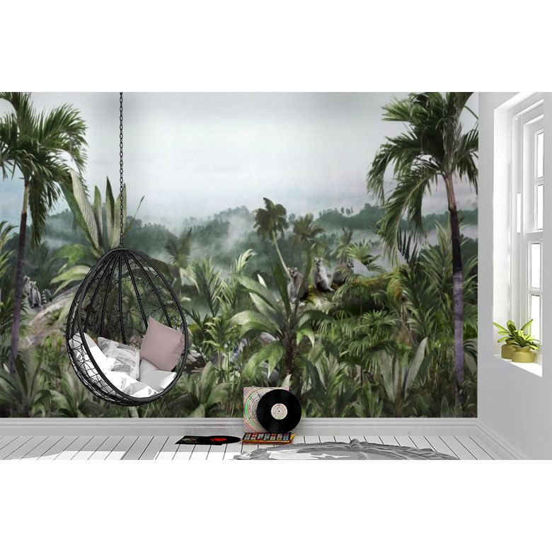 Обои виниловые на флизелине Design Studio 3D Джунгли Лимуры в тропиках Натуральный холст (DJ-019)
