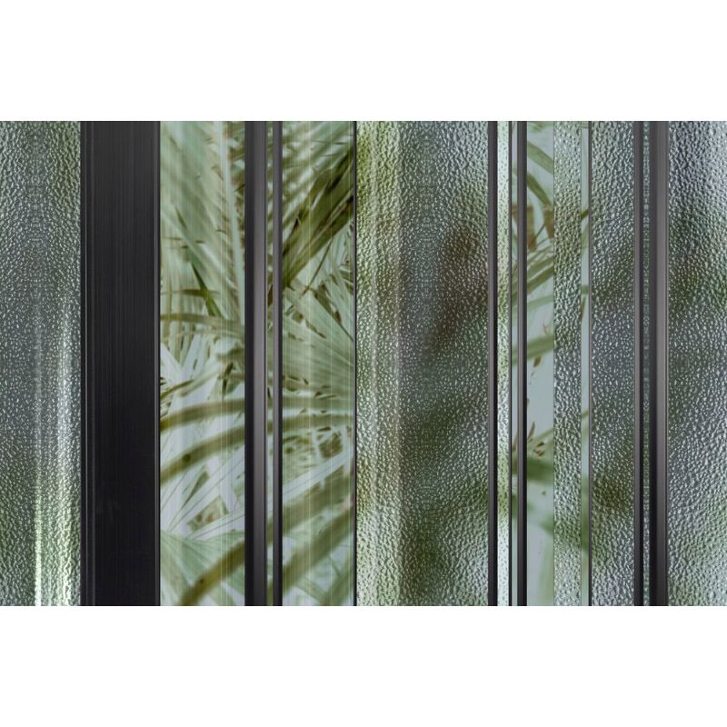 Обои виниловые на флизелине Design Studio 3D За стеклом Крупные яркие тропические листья за стеклом Гладкий песок (TG-002)