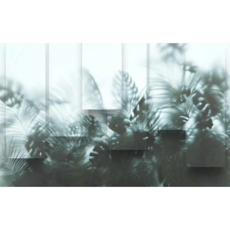 Обои виниловые на флизелине Design Studio 3D За стеклом Тропические листья в дымке за стеклянными панелями Бесшовная Фреска Гранд (TG-006)