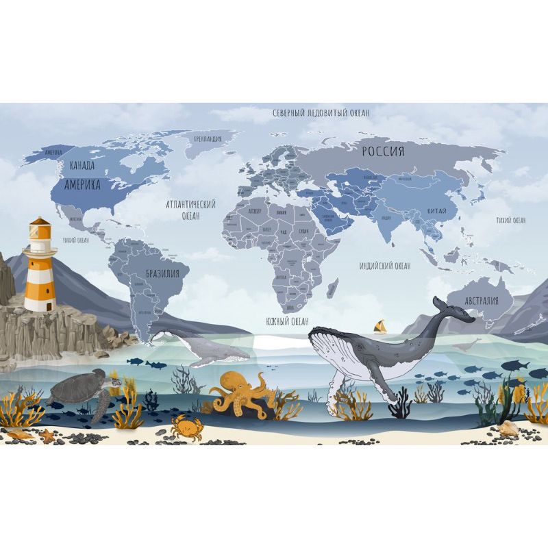 Обои виниловые на флизелине Design Studio 3D Карты Карта с морскими животными Гладкий песок (CM-016)