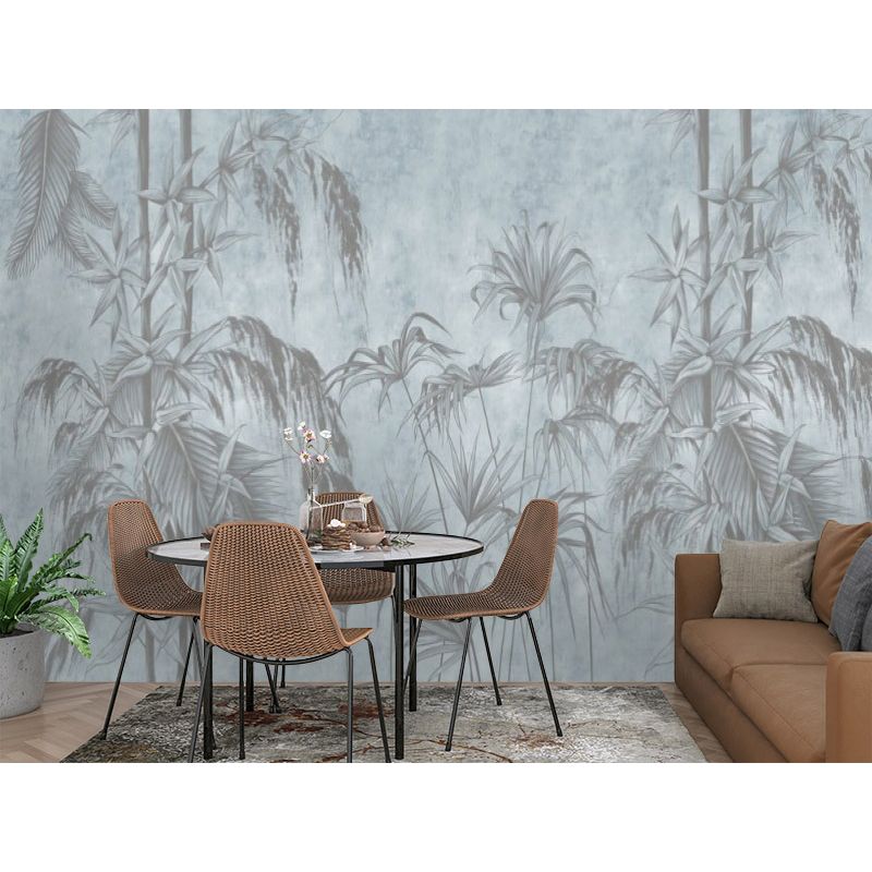 Обои виниловые на флизелине Design Studio 3D Нежность Бамбуковые листья на фоне гранж в голубых тонах Натуральный холст (NJ-002)