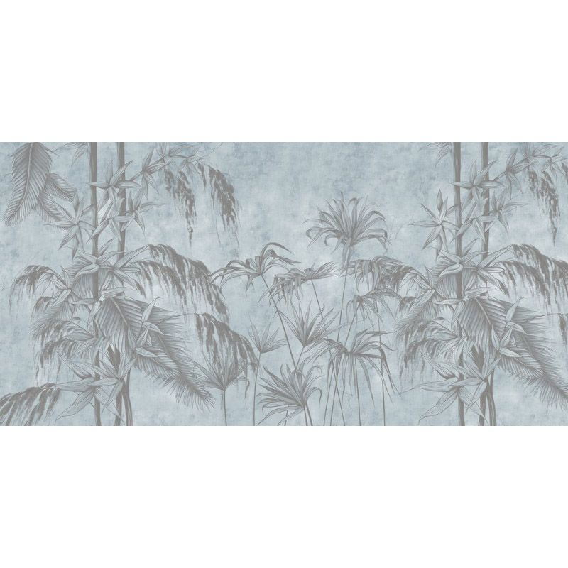 Обои виниловые на флизелине Design Studio 3D Нежность Бамбуковые листья на фоне гранж в голубых тонах Фреска (NJ-002)