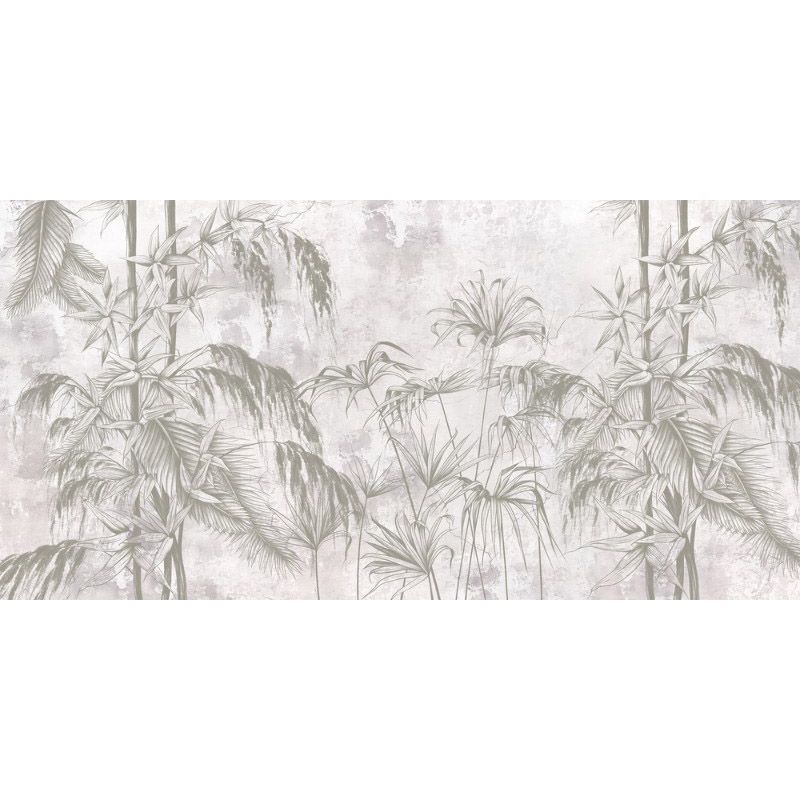 Обои виниловые на флизелине Design Studio 3D Нежность Бамбуковые листья на штукатурке Натуральный холст (NJ-003)