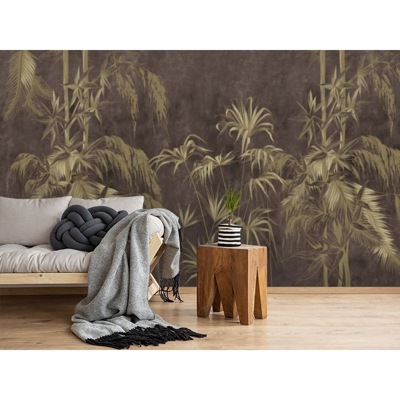 Обои виниловые на флизелине Design Studio 3D Нежность Бамбуковые листья на кричневом фоне Фреска (NJ-004)