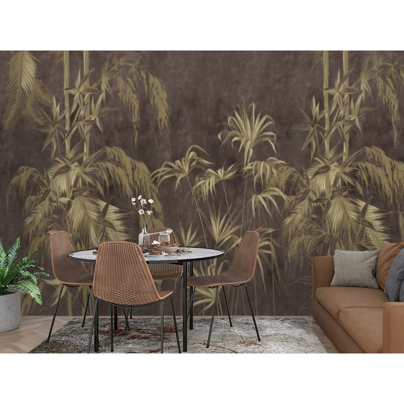 Обои виниловые на флизелине Design Studio 3D Нежность Бамбуковые листья на кричневом фоне Бесшовная Фреска Гранд (NJ-004)