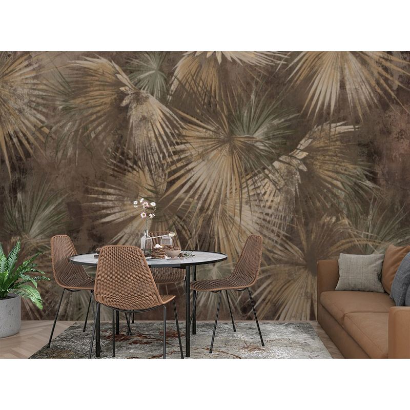 Обои виниловые на флизелине Design Studio 3D Нежность Листья папоротника в коричневом цвете Гладкий песок (NJ-011)
