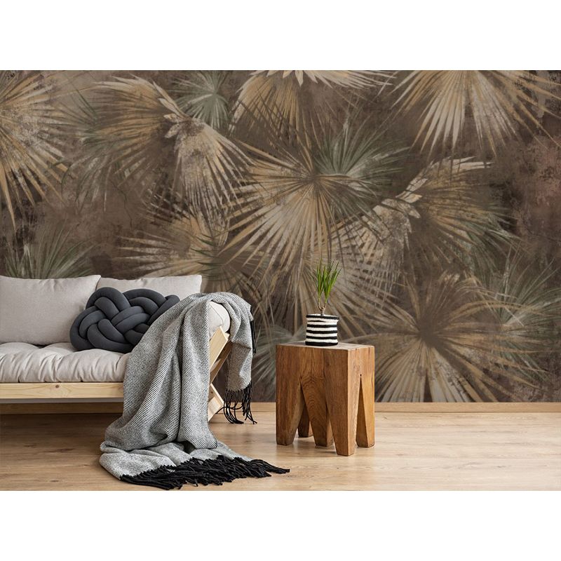 Обои виниловые на флизелине Design Studio 3D Нежность Листья папоротника в коричневом цвете Натуральный холст (NJ-011)