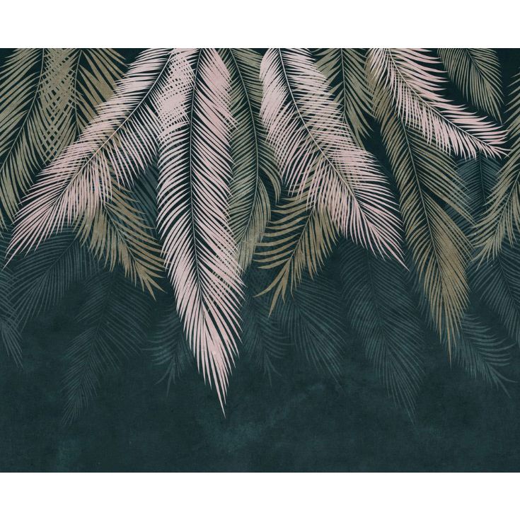 Обои виниловые на флизелине Design Studio 3D Тропикалия Ниспадающие тропические листья на изумруде Гладкий песок (FLV-003)