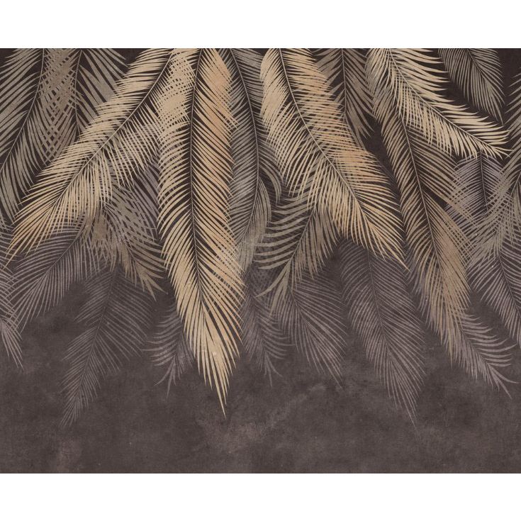 Обои виниловые на флизелине Design Studio 3D Тропикалия Коричневые ниспадающие тропические листья Гладкий песок (FLV-004)