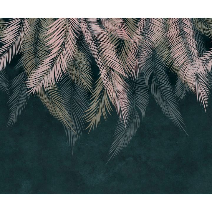 Обои виниловые на флизелине Design Studio 3D Тропикалия Тропические листья на изумруде Натуральный холст (FLV-008)