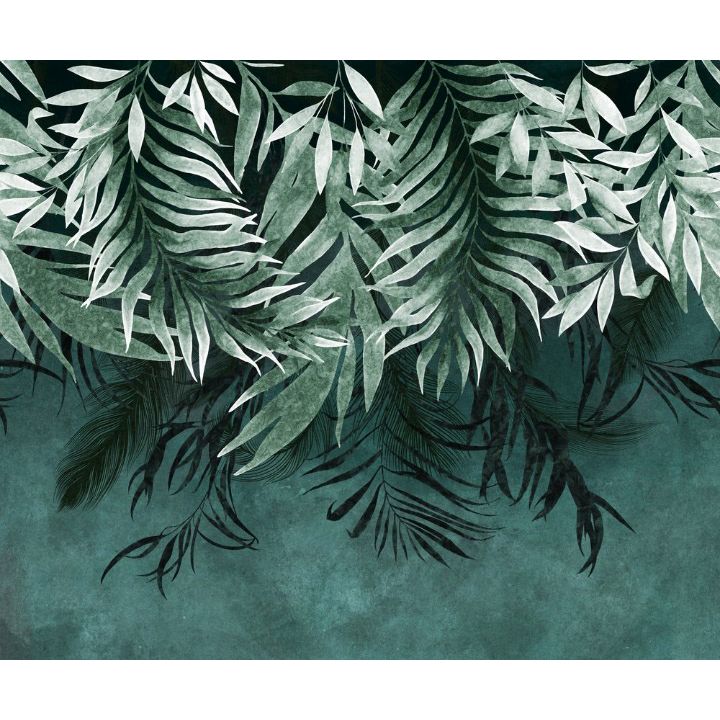 Обои виниловые на флизелине Design Studio 3D Тропикалия Изумрудные ниспадающие листья Натуральный холст (FLV-010)
