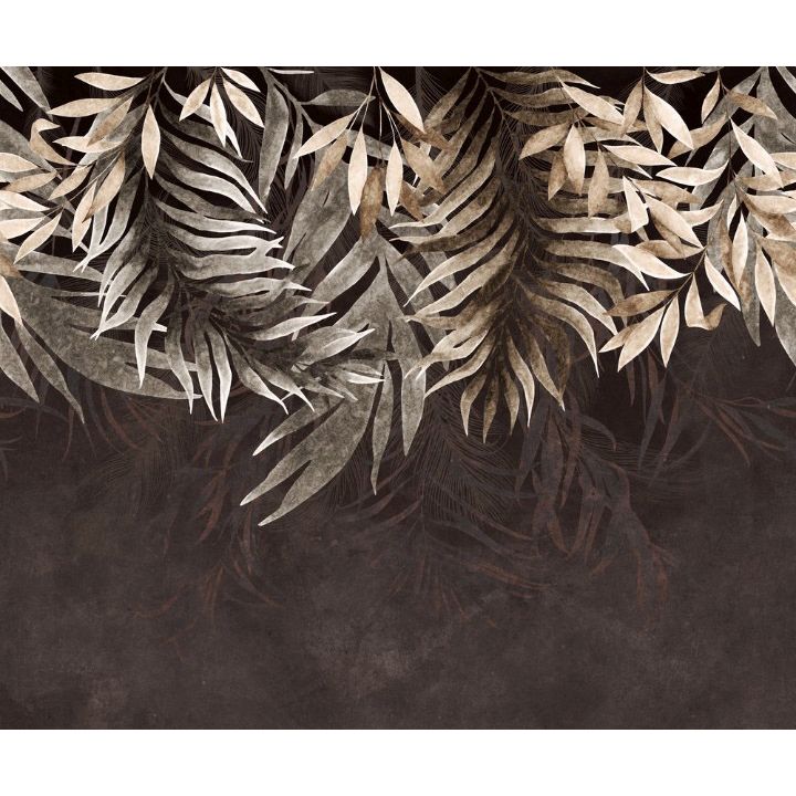 Обои виниловые на флизелине Design Studio 3D Тропикалия Коричневые ниспадающие листья Натуральный холст (FLV-012)