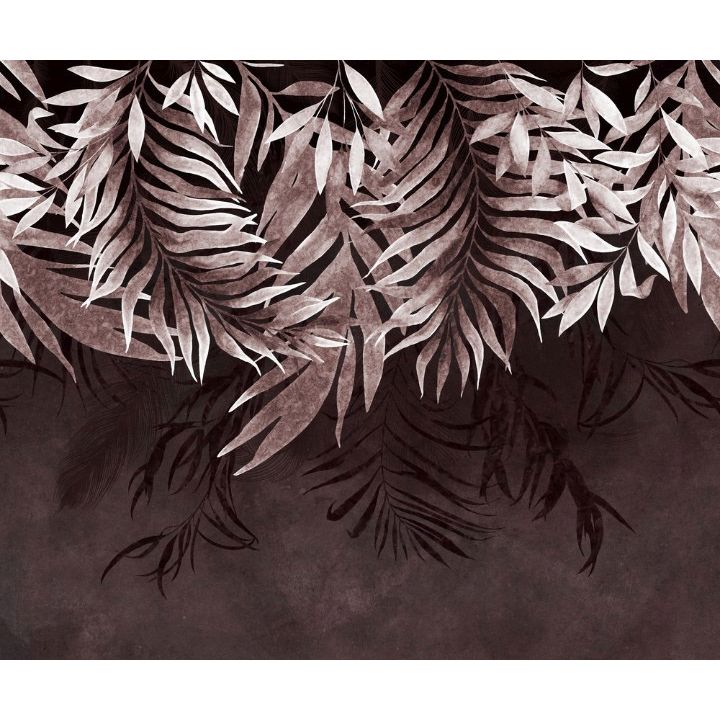 Обои виниловые на флизелине Design Studio 3D Тропикалия Красные ниспадающие листья Гладкий песок (FLV-013)