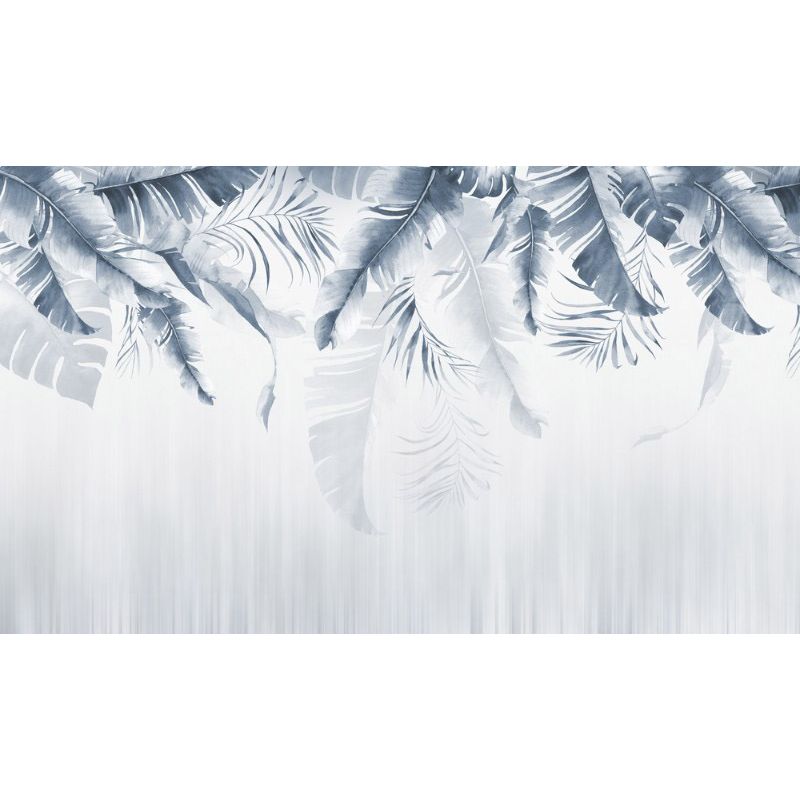 Обои виниловые на флизелине Design Studio 3D Тропикалия Голубой букет тропических листьев Натуральный холст (FLV-016)