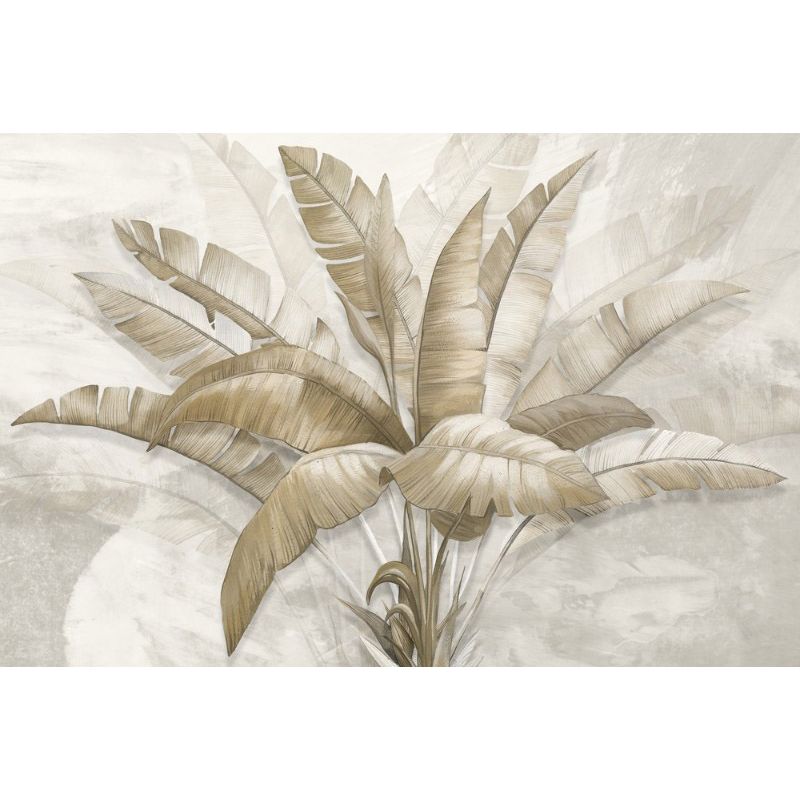 Обои виниловые на флизелине Design Studio 3D Leaves Букет тропических листьев на абстрактном фоне Гладкий песок (LVS-002)